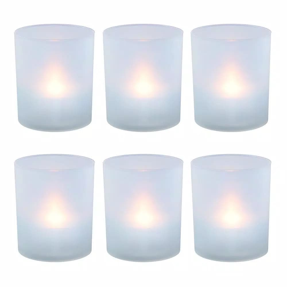 LUMABASE Flameless Votive Candles with Frosted Plastic Holders, Warm White LED, 6 Count