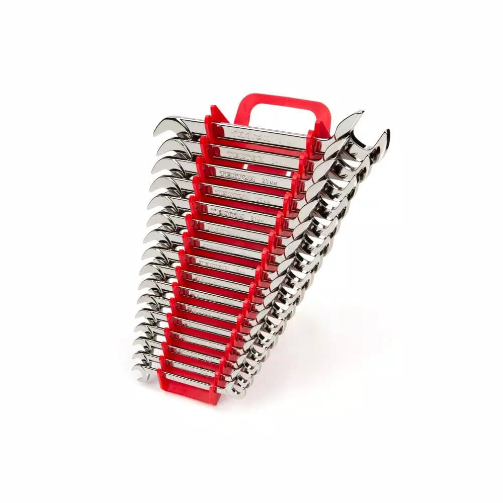 TEKTON 16-Piece Metric Angle Head Open End Wrench Set, 10-27 mm with Keeper