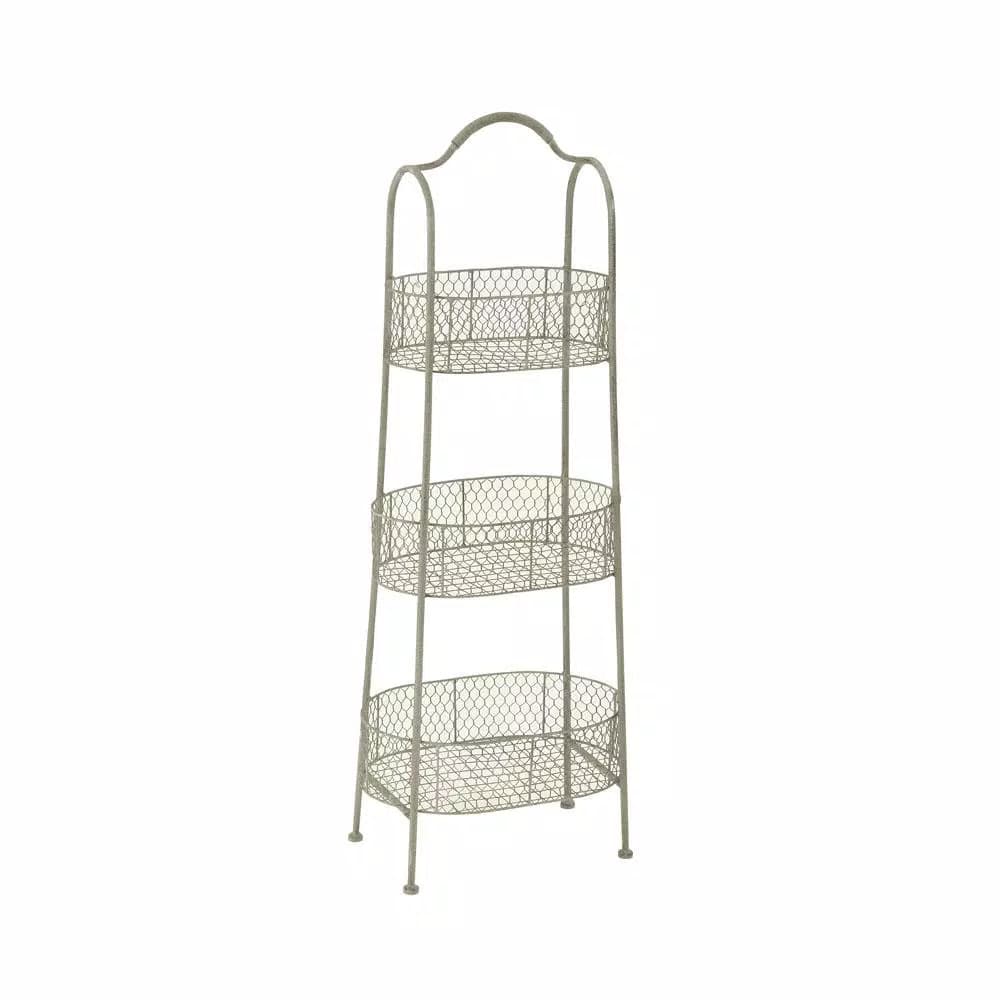 Litton Lane Vintage White 3-Tier Metal Wire Basket Cake Stand - Farmhouse Serving Tray