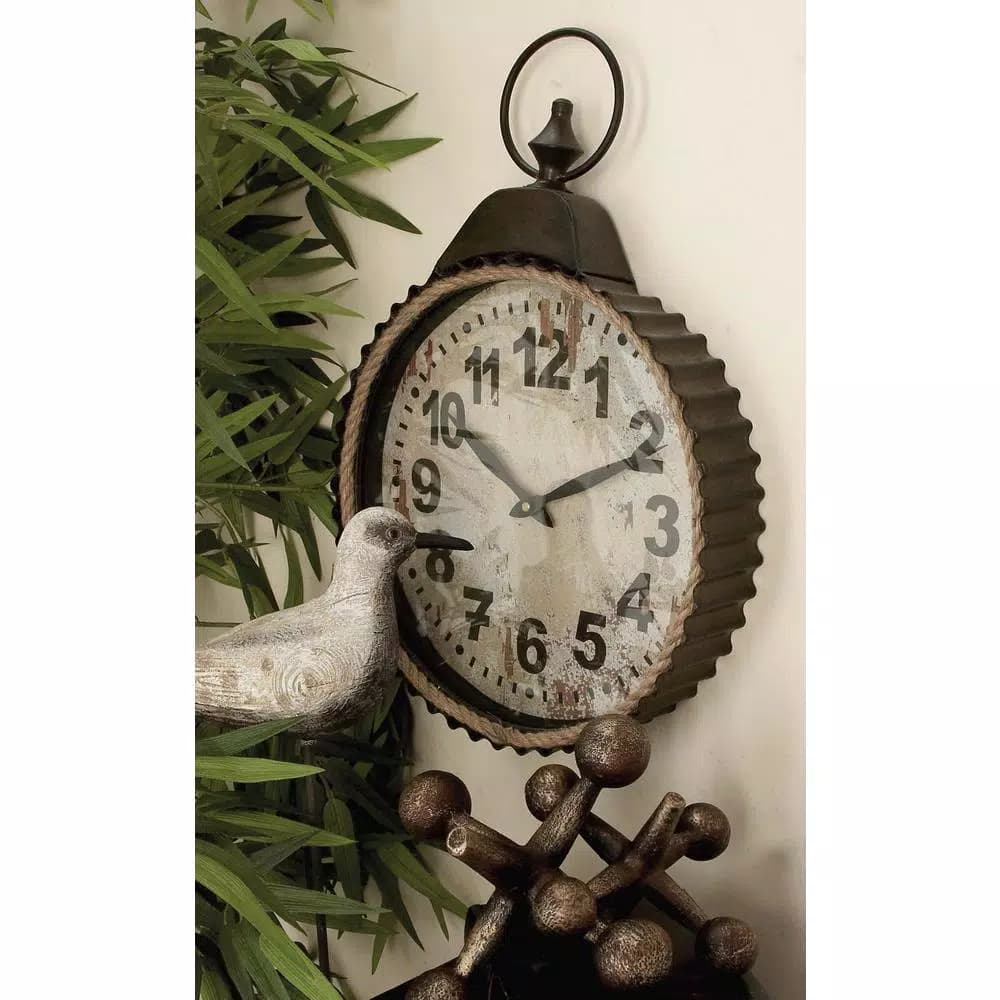 LITTON LANE Rustic Distressed Round Analog Wall Clock with Corrugated Iron Frame
