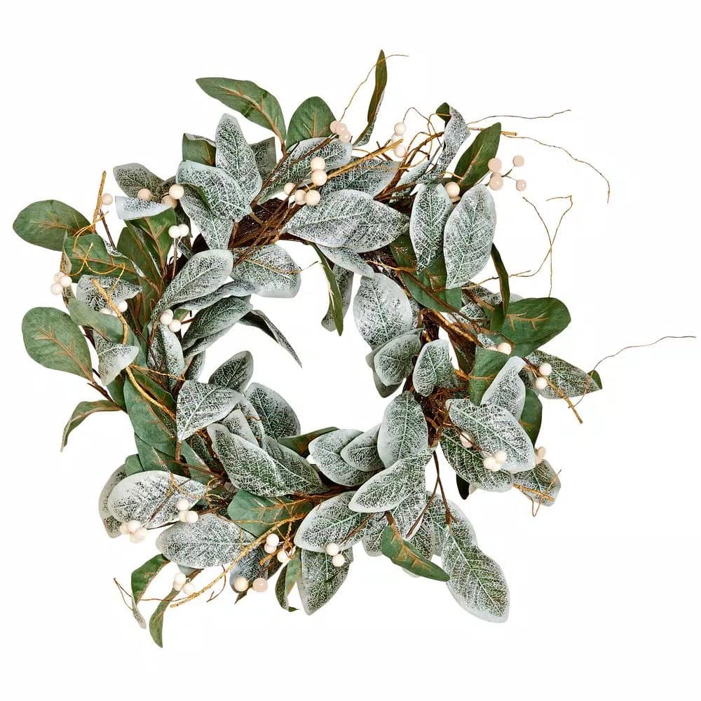 Unbranded 22 in. Magnolia Leaves Wreath with White Berries