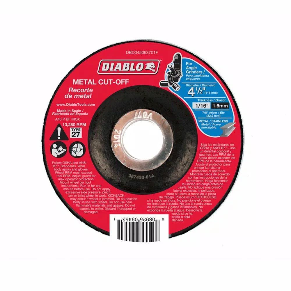 Diablo 4-1/2 in. Metal Cut-Off Disc, 1/16 in. Thickness, 7/8 in. Arbor, Type 27 Depressed Center
