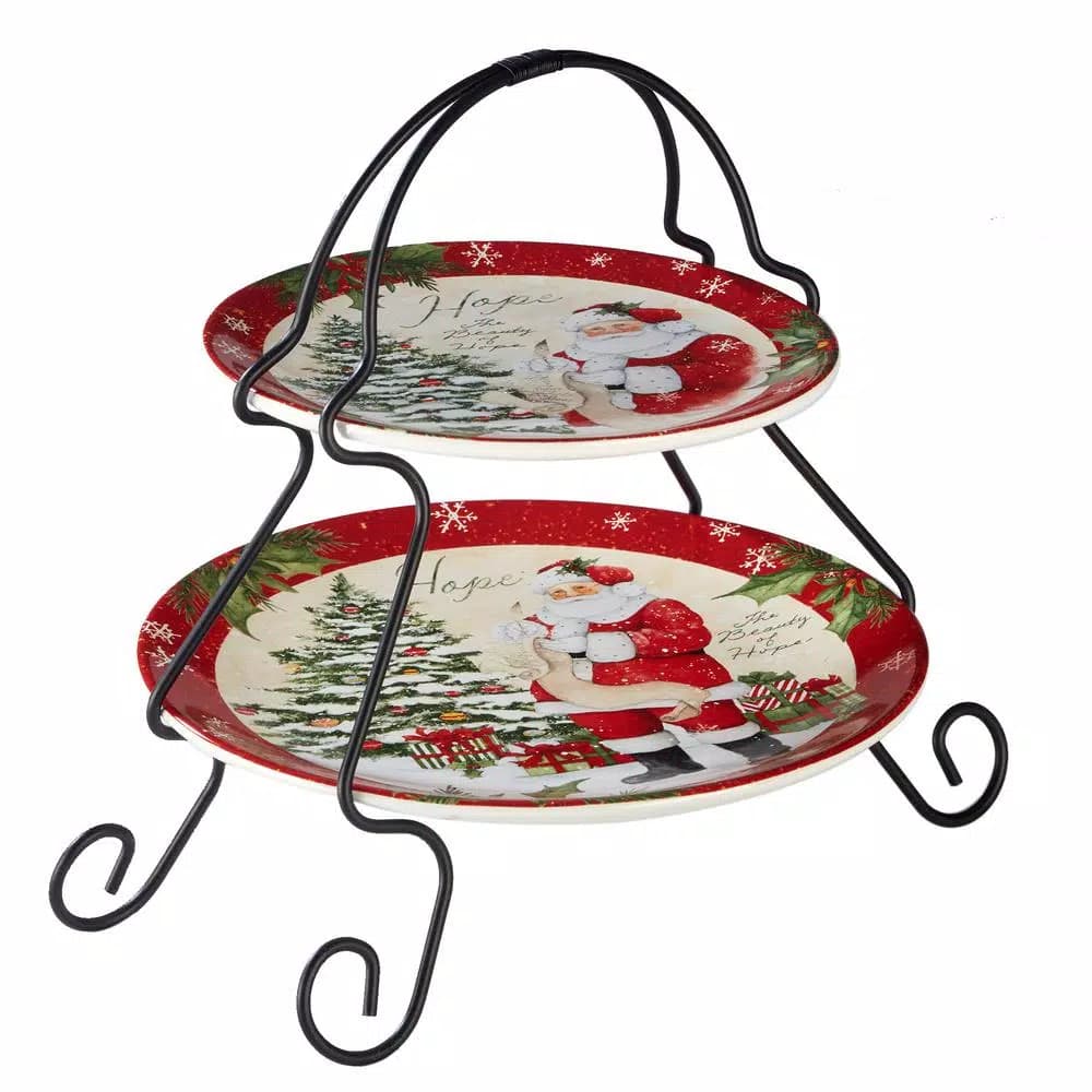 Certified International Holiday Wishes by Susan Winget 2-Tier Ceramic Cake & Tiered Stand