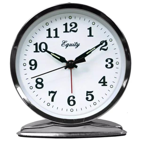 Equity by La Crosse 5.50 in. Round Chrome Wind-Up Bell Alarm Clock with Luminous Hands