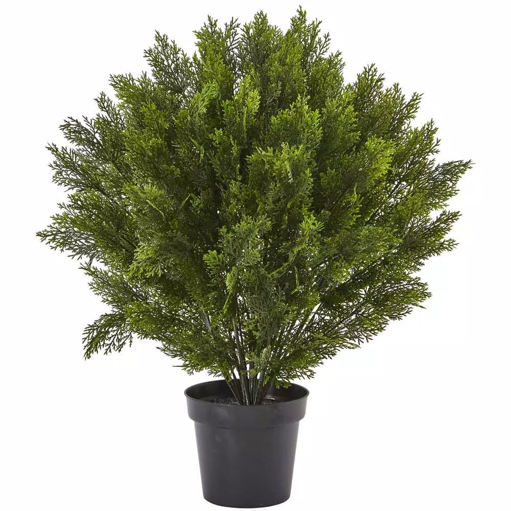 Nearly Natural 3 ft. Artificial Cedar Bush with Black Plastic Pot - Indoor/Outdoor Greenery