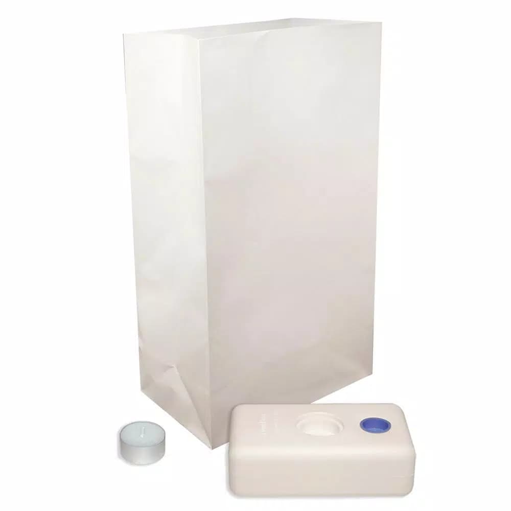 LUMABASE Traditional White Candle Luminaria Kit - Set of 12 with LumaBases