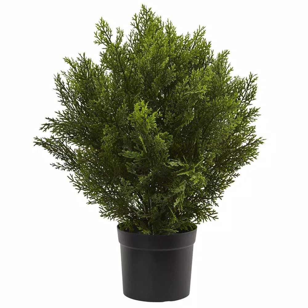 Nearly Natural 2 ft. Artificial Cedar Bush with Black Plastic Pot, Indoor/Outdoor Lifelike Silk Greenery