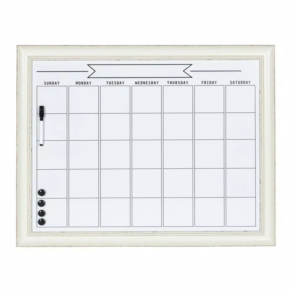 DesignOvation Macon Monthly Dry Erase Magnetic Wall Calendar Memo Board with Frame