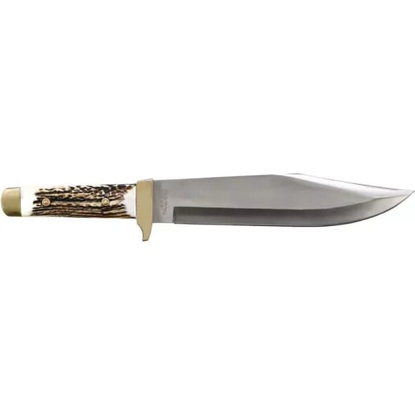 Schrade Uncle Henry Full Tang Bowie Fixed Blade Knife with Stag Handle and Leather Sheath