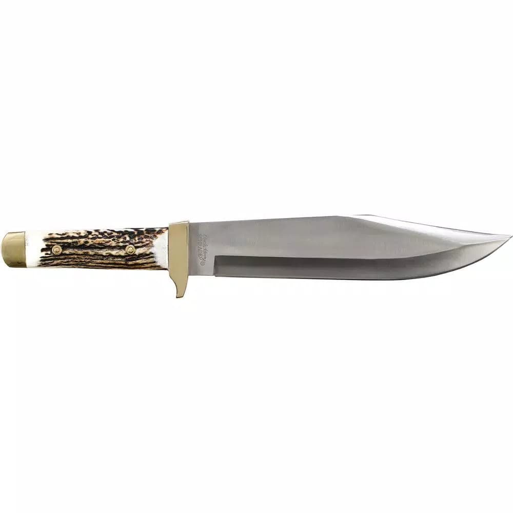 Schrade Uncle Henry Full Tang Bowie Fixed Blade Knife with Stag Handle and Leather Sheath