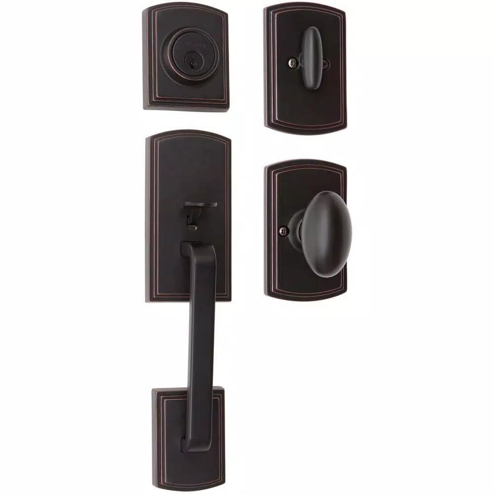 Delaney Visconti Single Cylinder Edged Oil Rubbed Bronze Door Handleset with Canova Egg Knob
