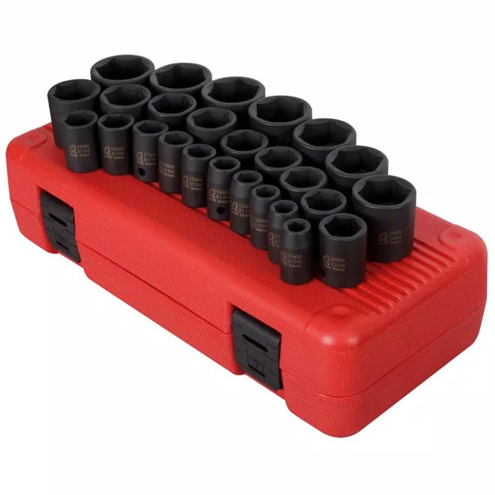 SUNEX TOOLS 26-Piece Metric Deep Impact Socket Set, 1/2 in. Drive, Chrome-Molybdenum Alloy Steel