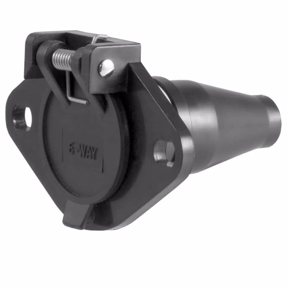 CURT 6-Way Round Vehicle-Side Connector Socket, Black Plastic