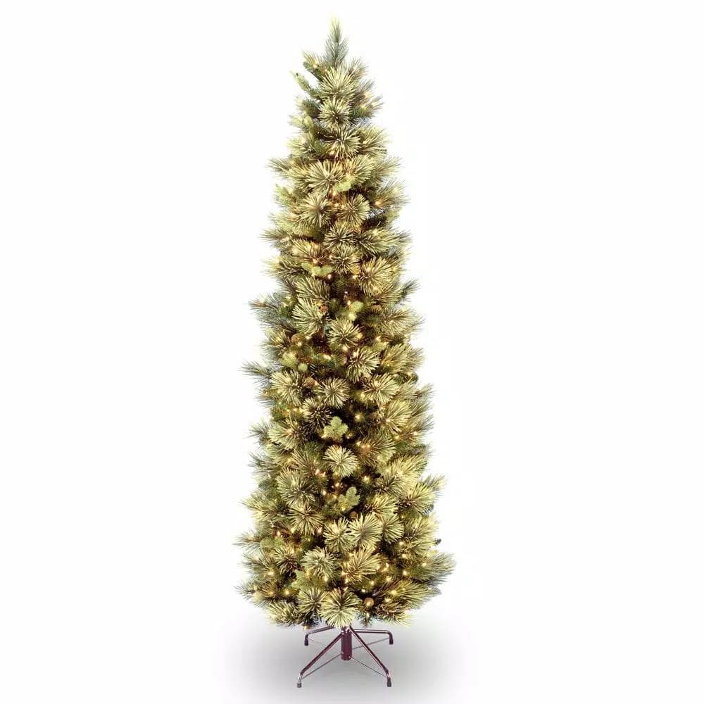 National Tree Company 7 ft. Carolina Pine Slim Artificial Christmas Tree with Flocked Pinecones and 550 Clear Lights