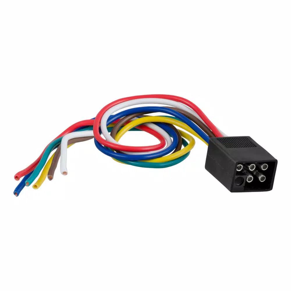 CURT 6-Way Square Trailer Side Connector Plug with 12" Color-Coded Wires