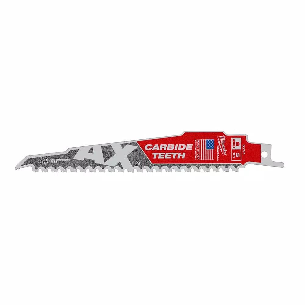 Milwaukee 6 in. 5 TPI Carbide Demolition Reciprocating Saw Blades for Nail Embedded Wood (25 Pack)