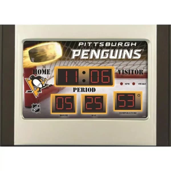 Team Sports America Pittsburgh Penguins NHL Digital Scoreboard Alarm Clock - Multi-Color