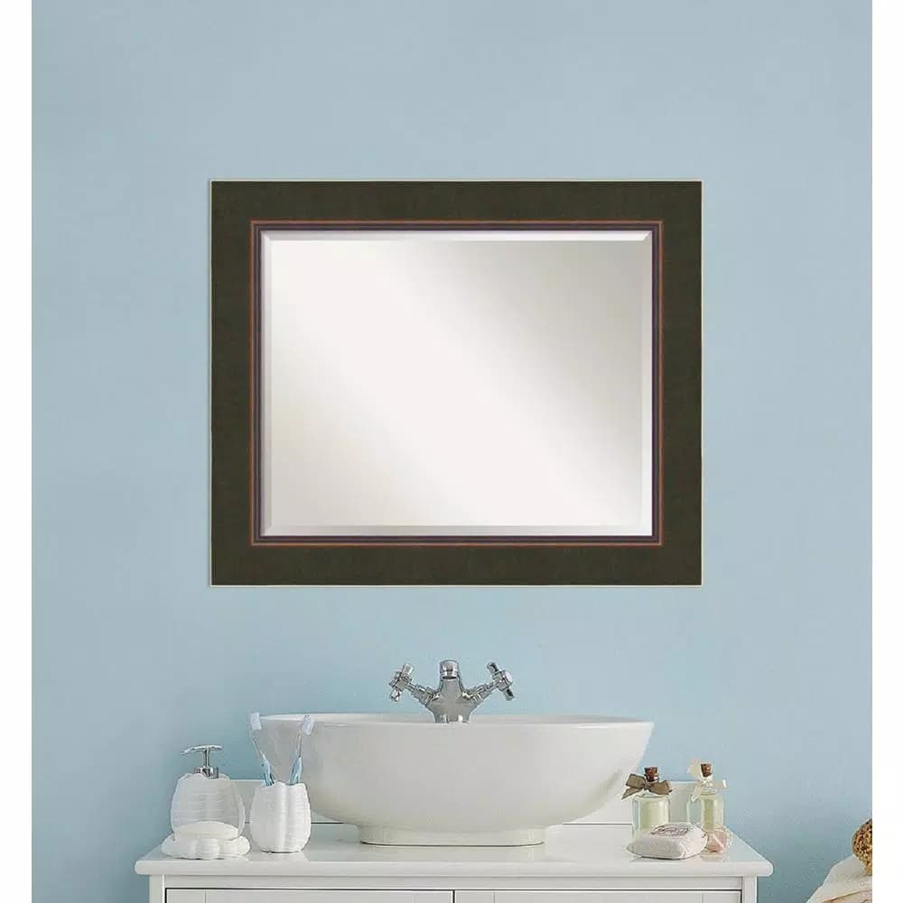 Amanti Art Milano 34.5 in. W x 28.5 in. H Framed Rectangular Bathroom Vanity Mirror, Dark Bronze