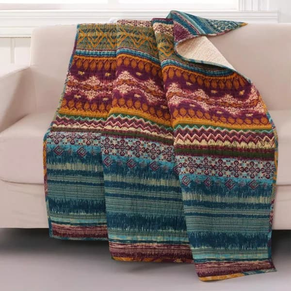 Greenland Home Fashions Southwest Multicolored Quilted Cotton Throw Blanket, Reversible Native American Motif