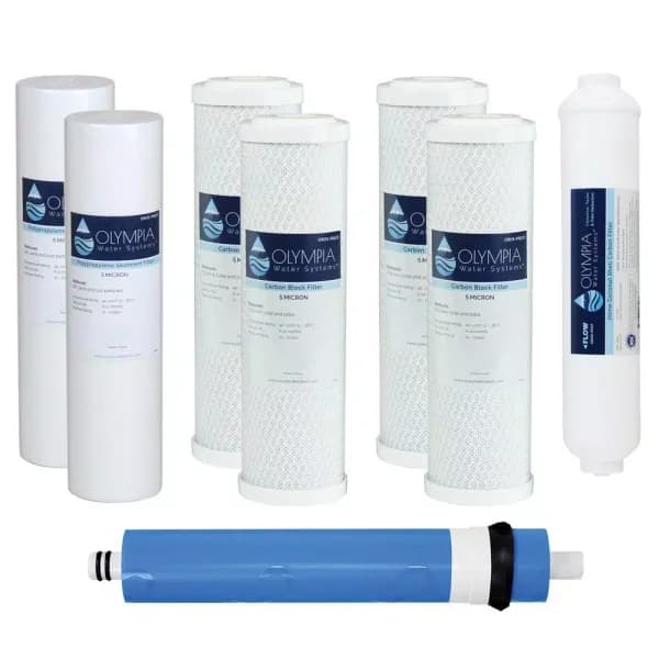Olympia Water Systems OROS-8PK-80 5-Stage Reverse Osmosis Replacement Filter Set with Extra Pre-Filters, 80 GPD, 8-Pack