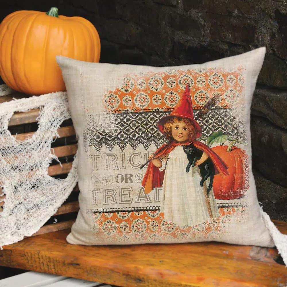Heritage Lace Victorian Halloween Graphic Throw Pillow, 18 x 18 in, Natural Polyester