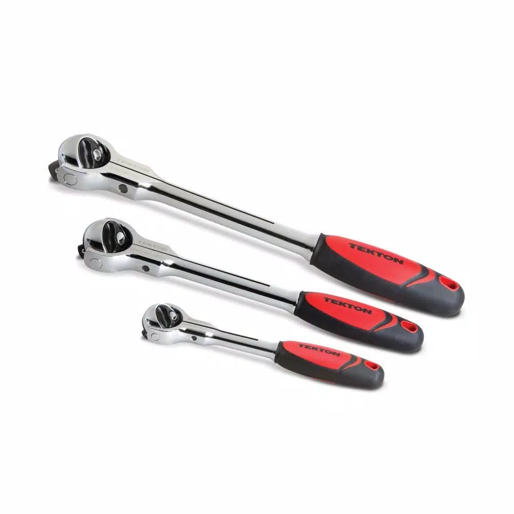 TEKTON 3-Piece Swivel Head Ratchet Set, 1/4 in., 3/8 in., and 1/2 in. Drives