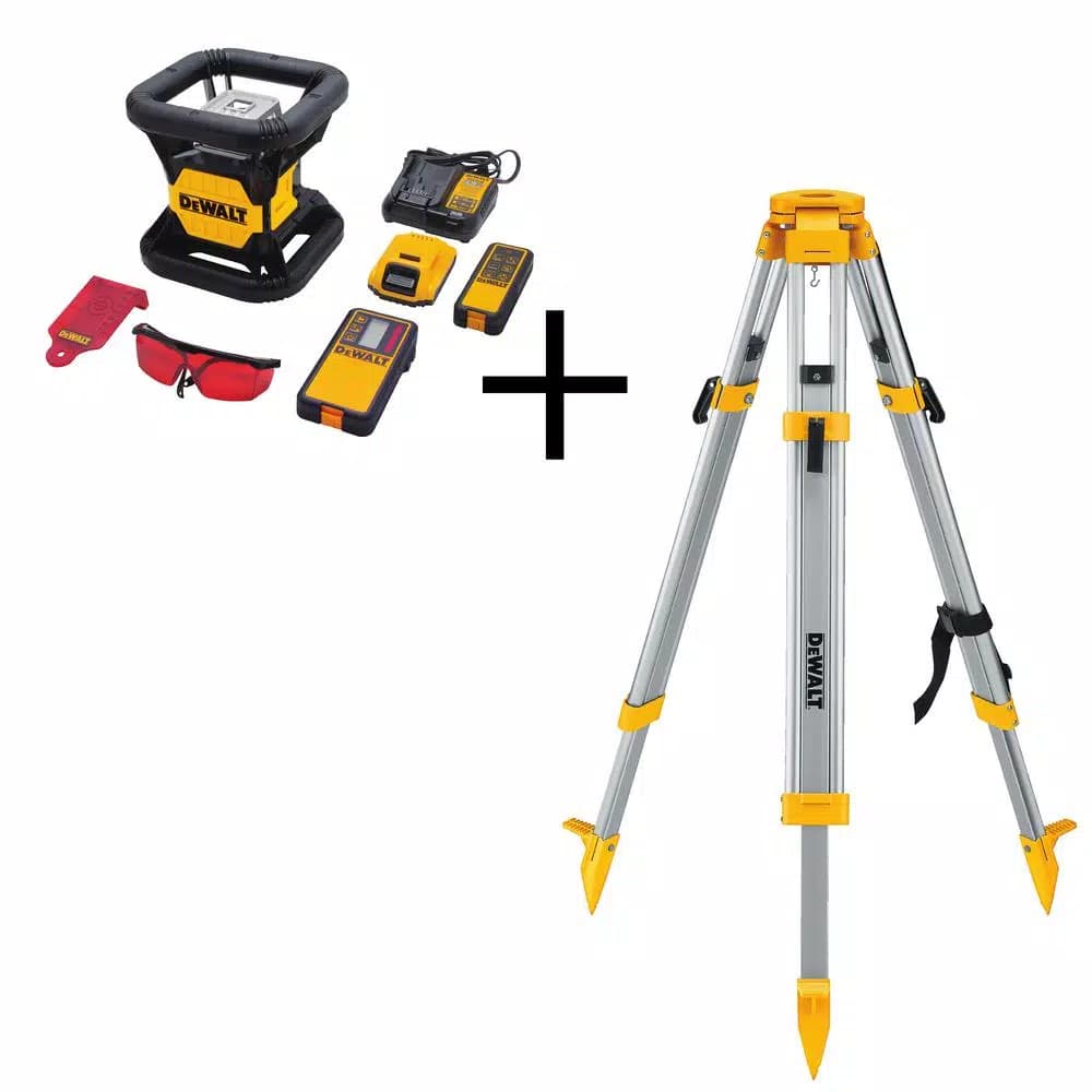 DEWALT 20V MAX Lithium-Ion Rotary Laser Level Kit with 2Ah Battery, Charger, TSTAK Case & Bonus Stand