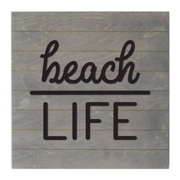 Petal Lane Home Beach Life Slat Board, Gray Wood Memo Board with White Lettering