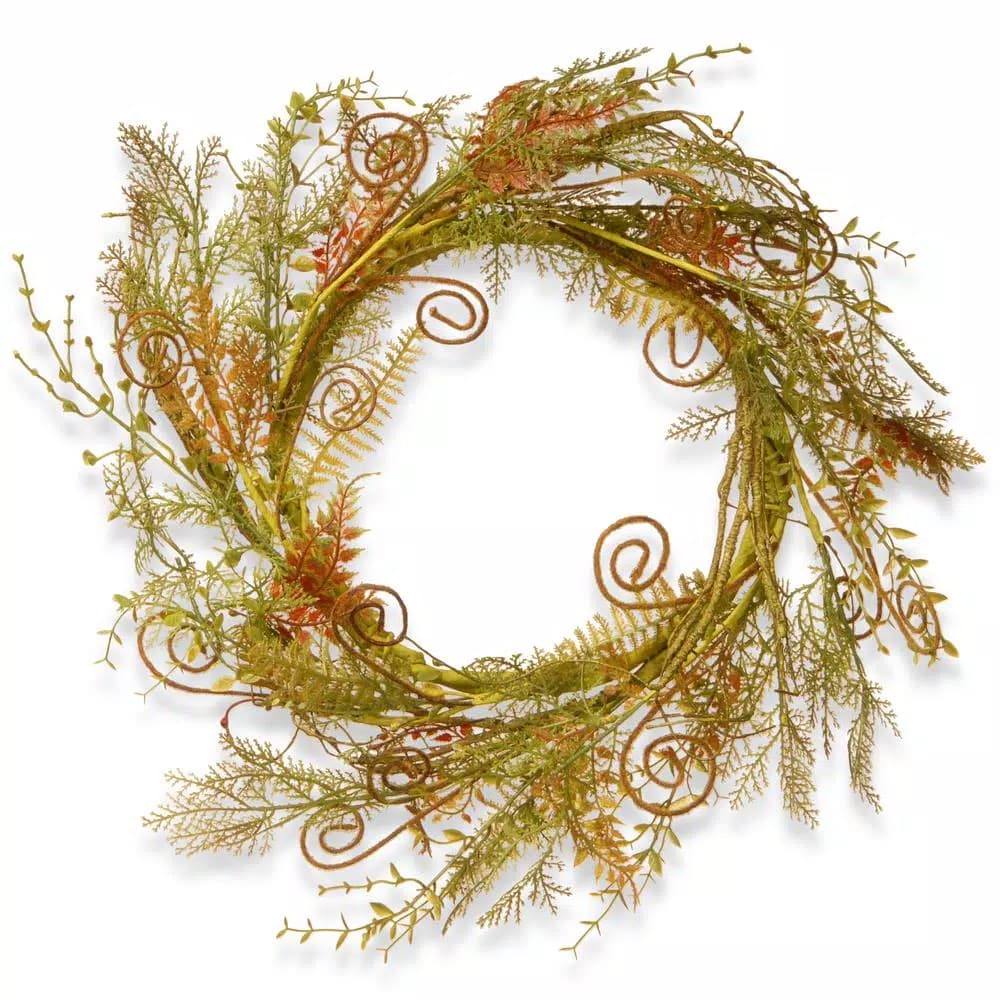 National Tree Company 22 in. Greenery Fern Wreath, Rustic Fabric Leafy Plant Decoration