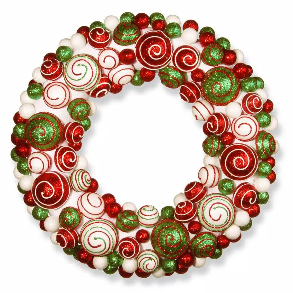 National Tree Company 20 in. Artificial Ornament Wreath with Red and Green Sparkling Poly-Foam Balls