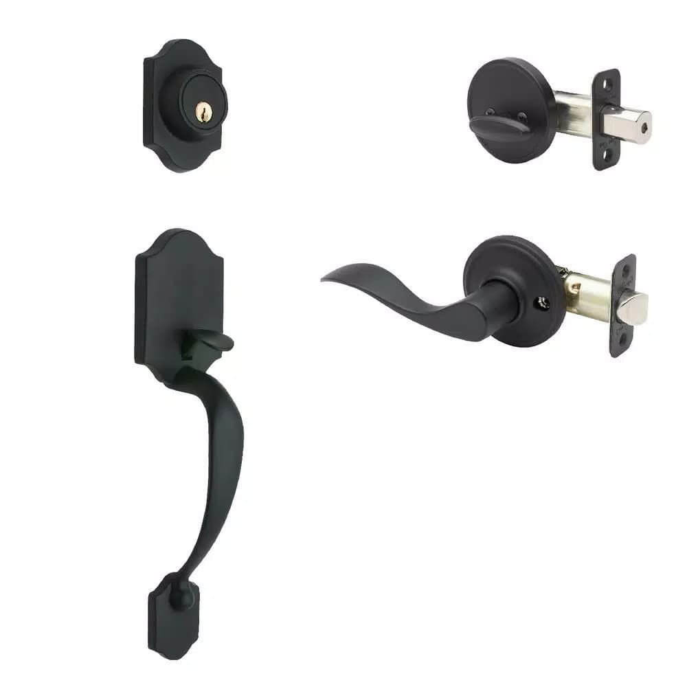 Copper Creek Heritage Black Door Handleset with Waverlie Lever Trim
