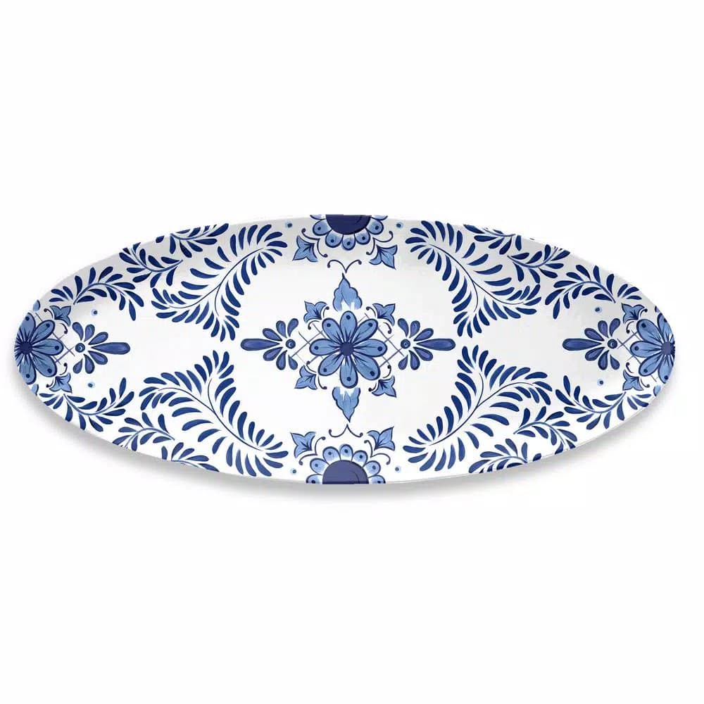 Unbranded Cobalt Casita Melamine Oval Platter, Blue and White Hand-Painted Mexican Style