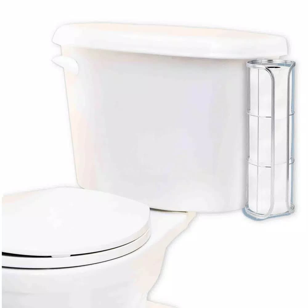 Home Basics Chrome Over-the-Tank Toilet Paper Holder - Metal Storage Reserve for 3 Rolls