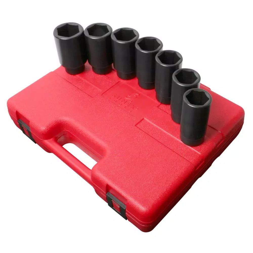 SUNEX TOOLS 7-Piece 1/2 in. Drive Metric Spindle Nut Impact Socket Set, Deep Design