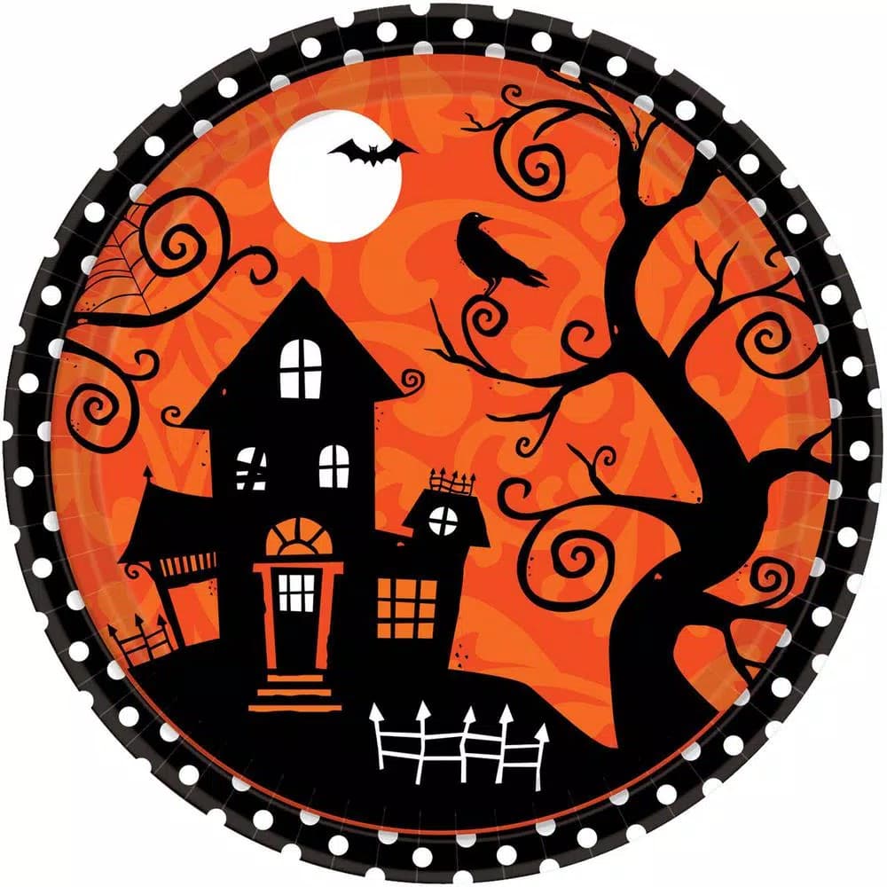 Amscan Frightfully Fancy Halloween Paper Plates, Haunted House & Bat Design, 10.5 in., 54-Count (3-Pack)