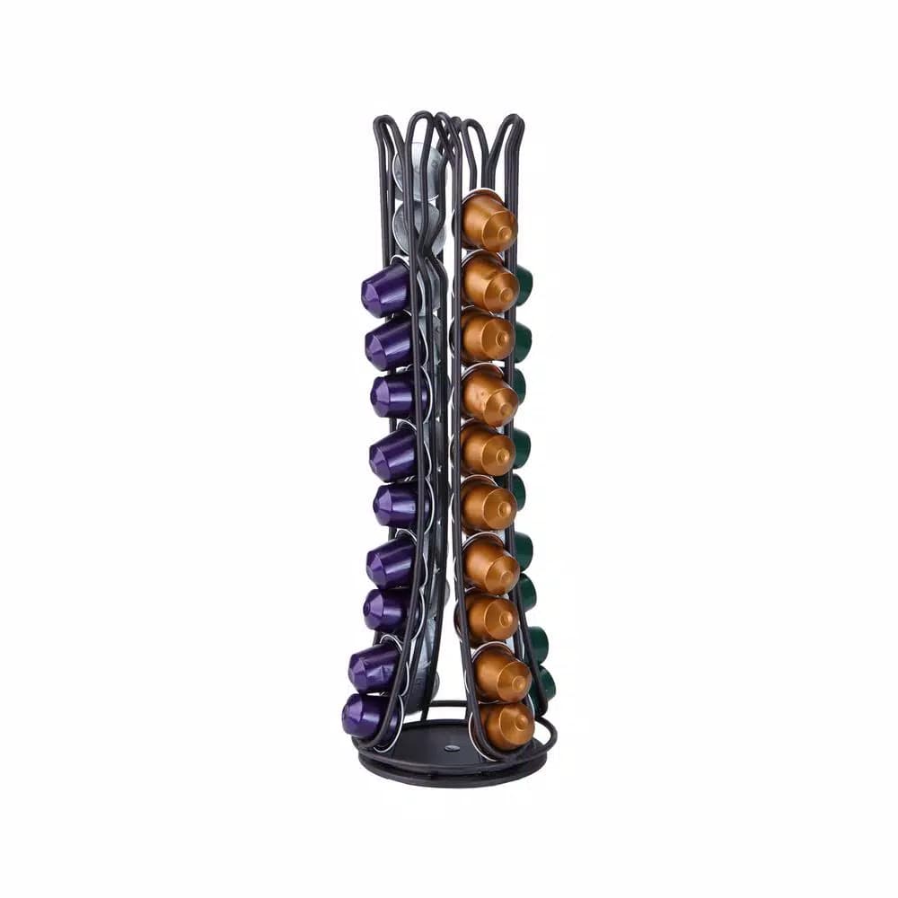 Mind Reader Nespresso Compatible Black Metal Coffee Capsule Holder & Spinning Dispenser (Holds 44)
