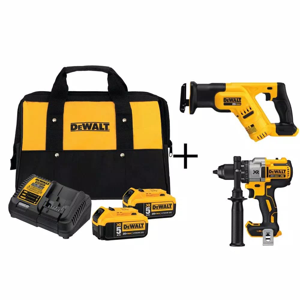 DEWALT 20V MAX Cordless Reciprocating Saw and Brushless Drill Combo Kit with (2) 5.0Ah Batteries & Charger