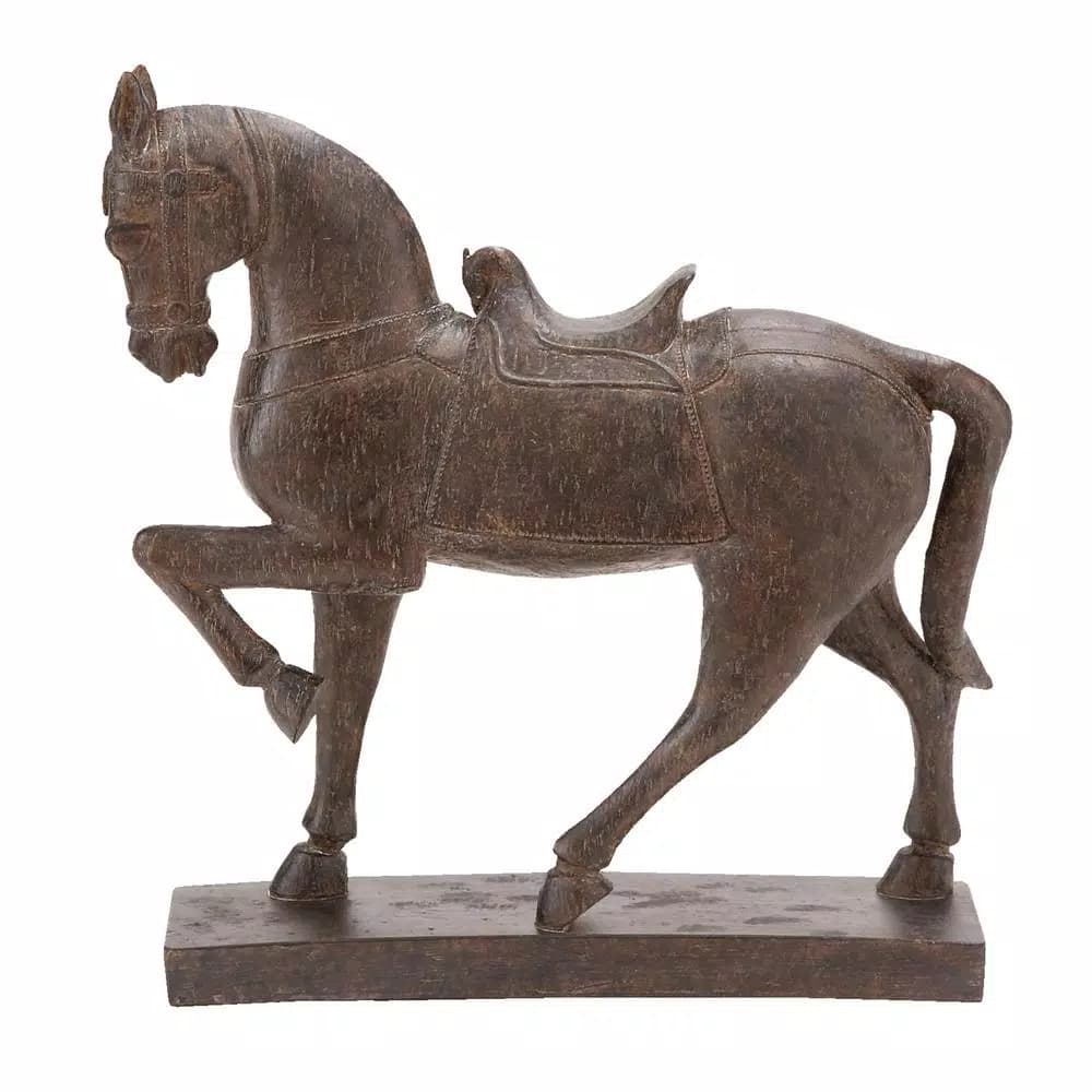 LITTON LANE 15 in. Decorative Horse Sculpture in Antique Brown Polystone