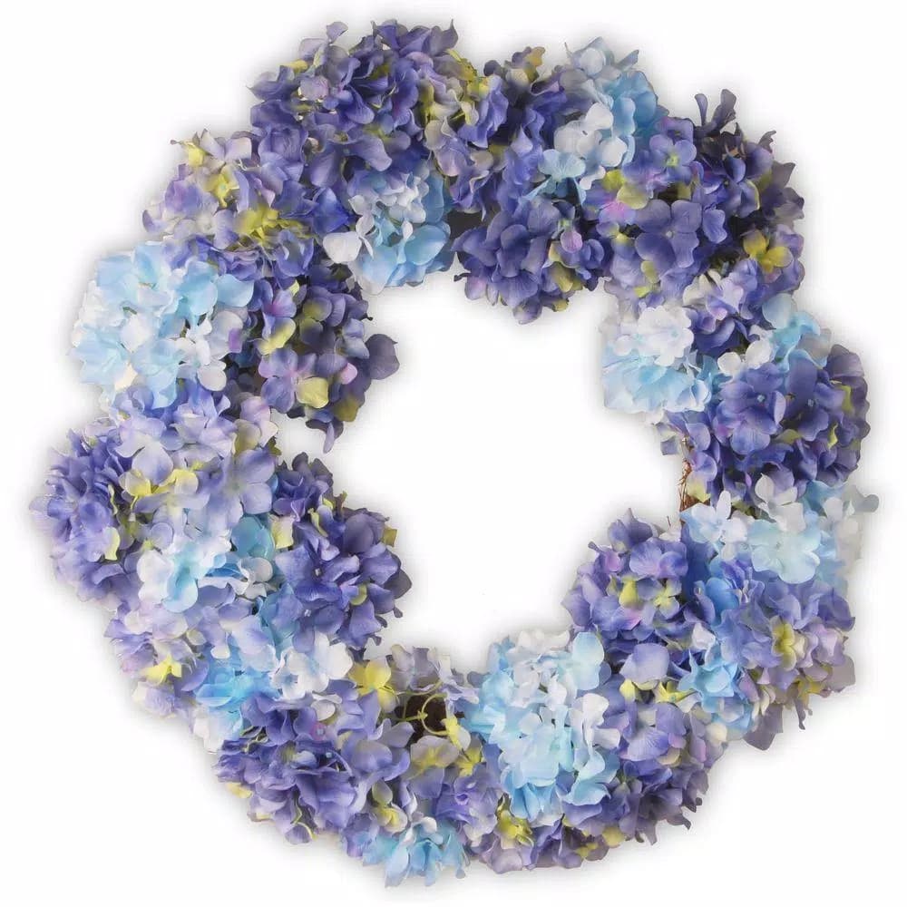 National Tree Company 25 in. Blue Hydrangea Wreath - Garden Accents Fabric Flower Wreath