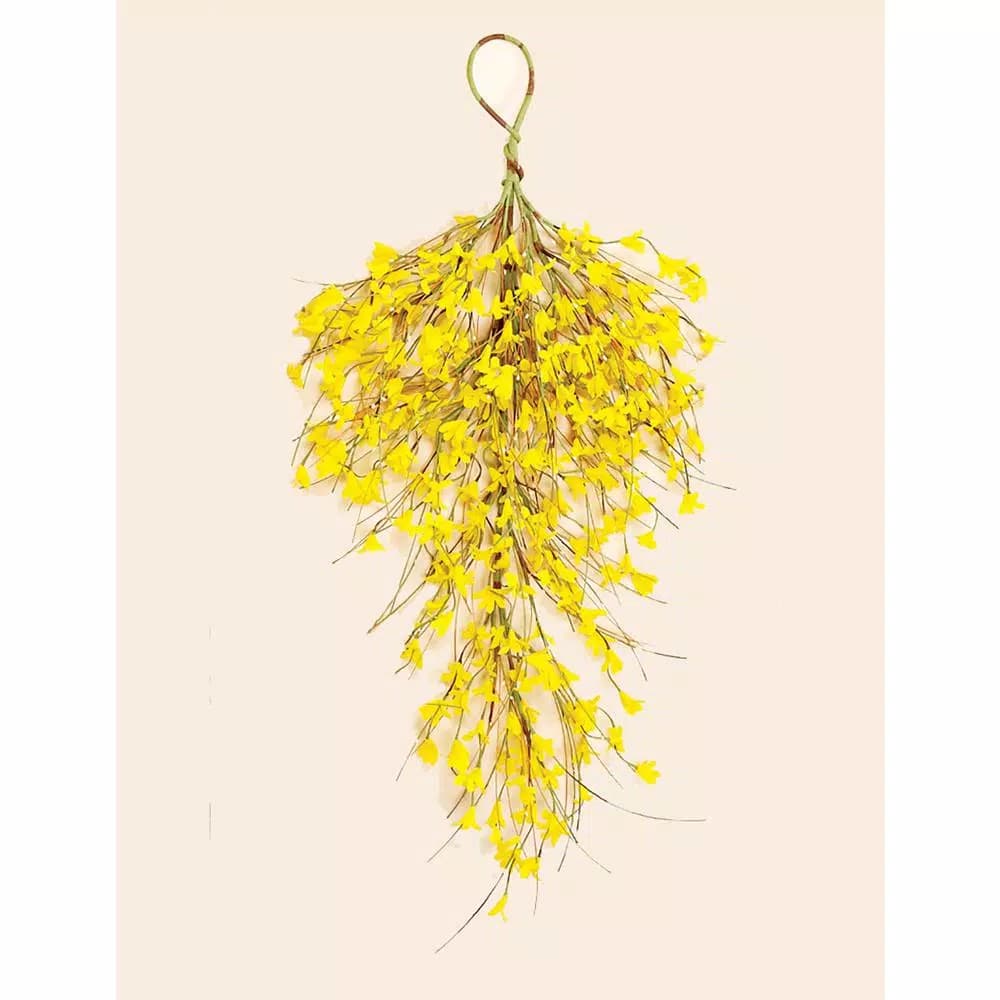 Worth Imports 28 in. Forsythia Teardrop Silk Flower Wreath, Bright Yellow