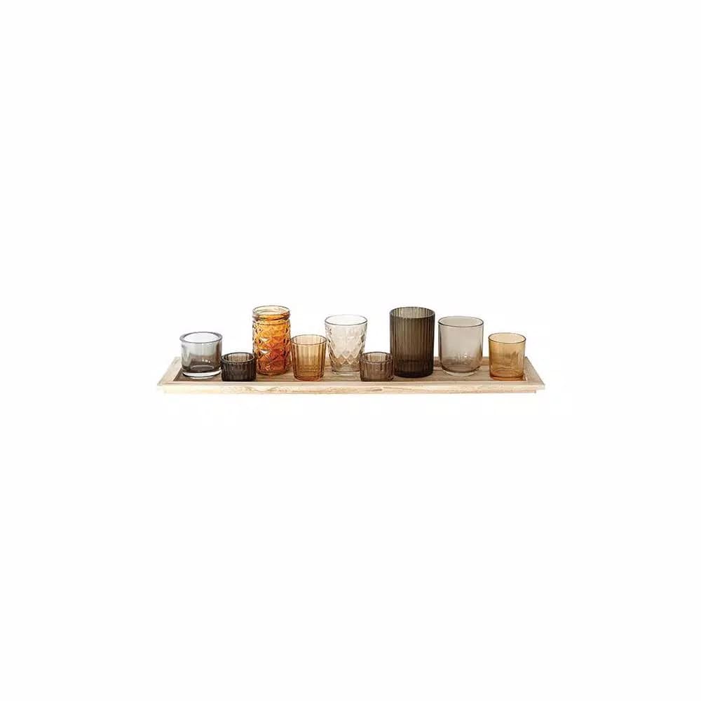 3R Studios Multi-Colored Glass and Wood Votive Candle Holder Tray Set