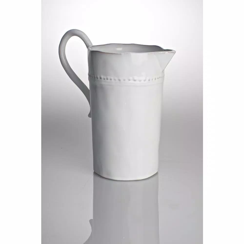 Abigails Charlot Beaded Ceramic Pitcher, White Glaze, 80 fl. oz.