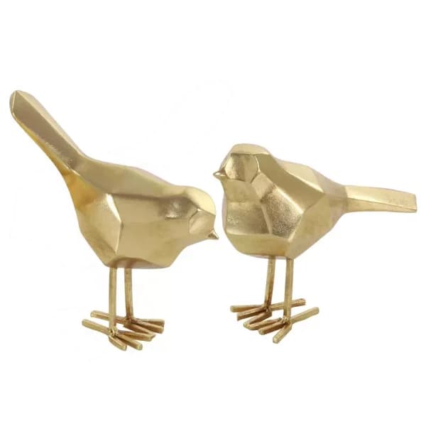 CosmoLiving by Cosmopolitan Geometric Gold Bird Decorative Sculptures, Set of 2 Modern Abstract Bird Figurines