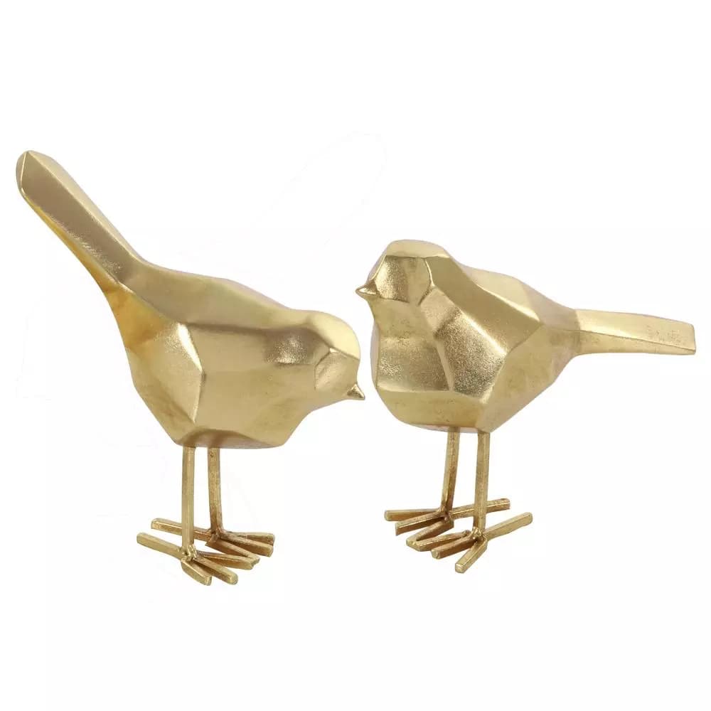 CosmoLiving by Cosmopolitan Geometric Gold Bird Decorative Sculptures, Set of 2 Modern Abstract Bird Figurines