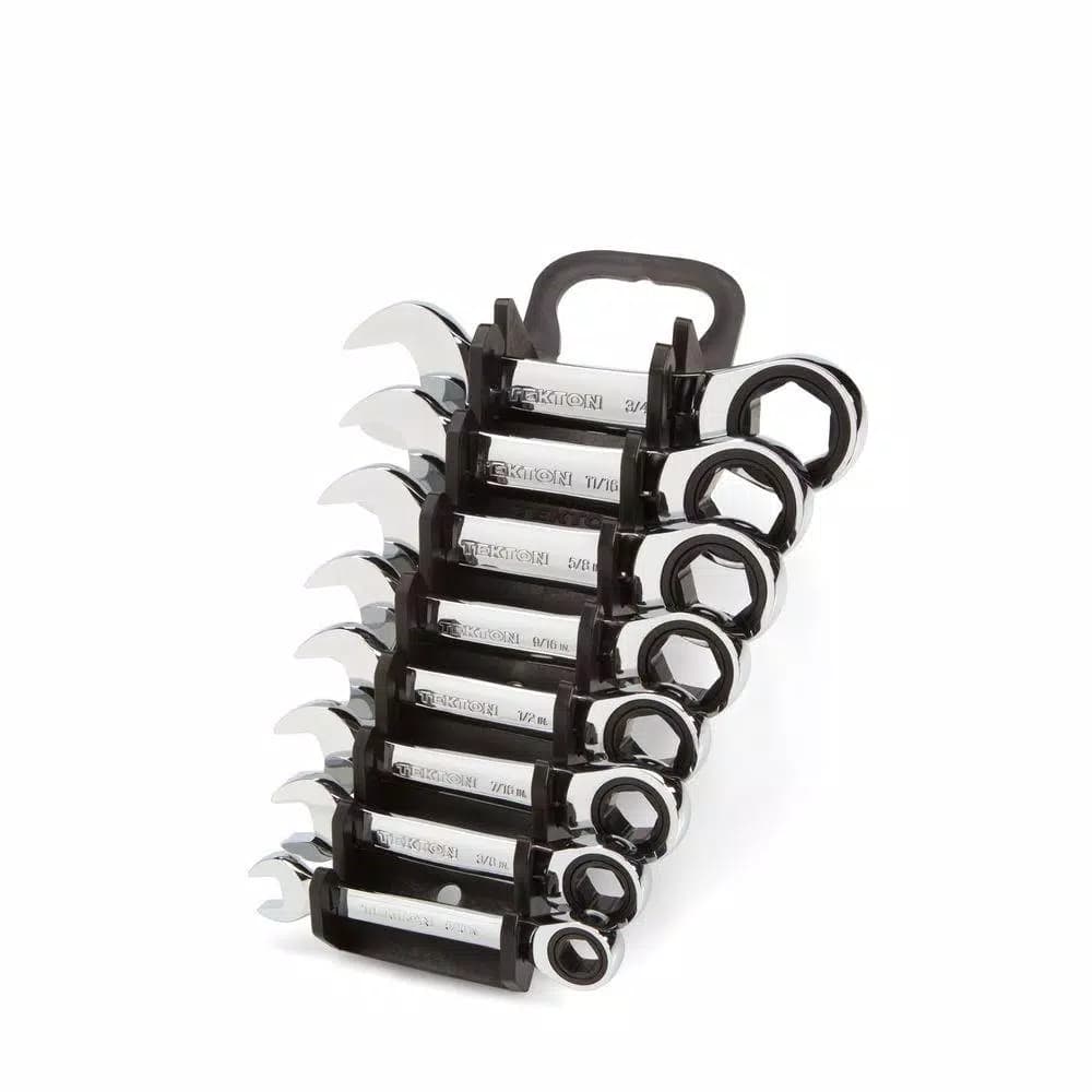 TEKTON 8-Piece Stubby Ratcheting Combination Wrench Set, 5/16 in. to 3/4 in.