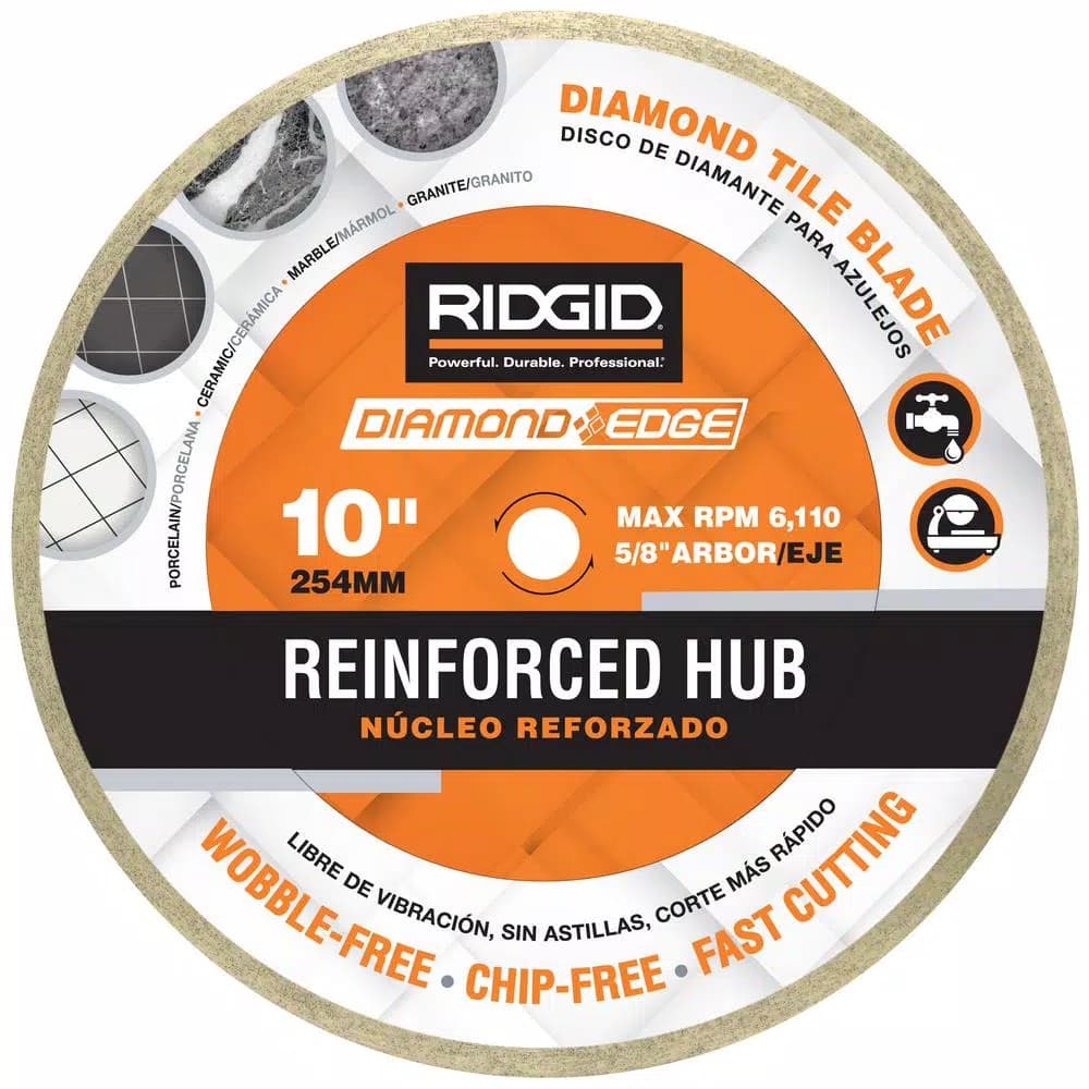 RIDGID 10 in. Reinforced Hub Tile Diamond Blade for Wet Tile Saws