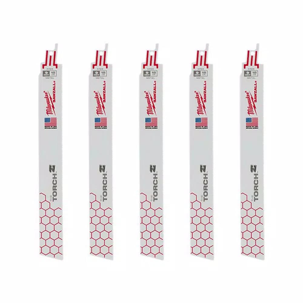 Milwaukee TORCH 9 in. 18 TPI Metal Cutting Reciprocating Saw Blades, 5-Pack