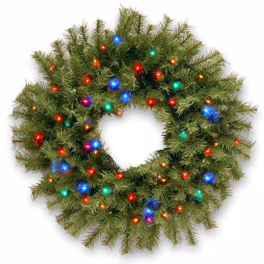 National Tree Company 24 in. Norwood Fir Artificial Wreath with 50 Multicolor LED Lights