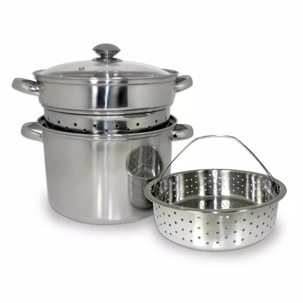 ExcelSteel 8 Qt. 4-Piece 18/10 Stainless Steel Multi-Cooker Set with Steamer and Pasta Baskets
