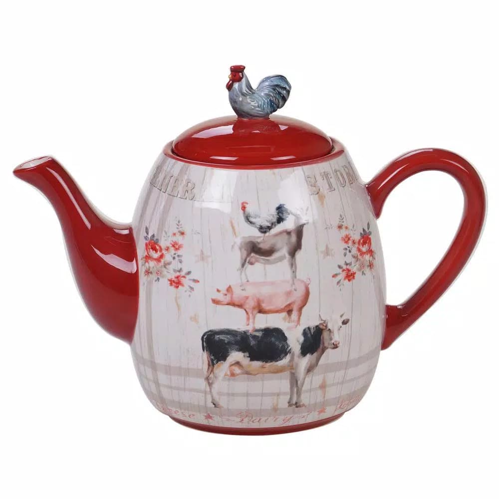 Certified International Farmhouse Multi-Colored Ceramic Teapot, 5-Cup Capacity